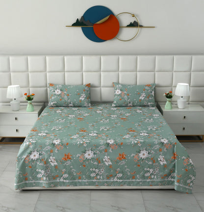 3 PCs Double Bed Sheet With Same Packing- White Dahlia Bed Sheets Apricot