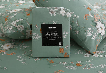 3 PCs Double Bed Sheet With Same Packing- White Dahlia Bed Sheets Apricot