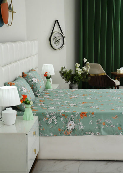 3 PCs Double Bed Sheet With Same Packing- White Dahlia Bed Sheets Apricot