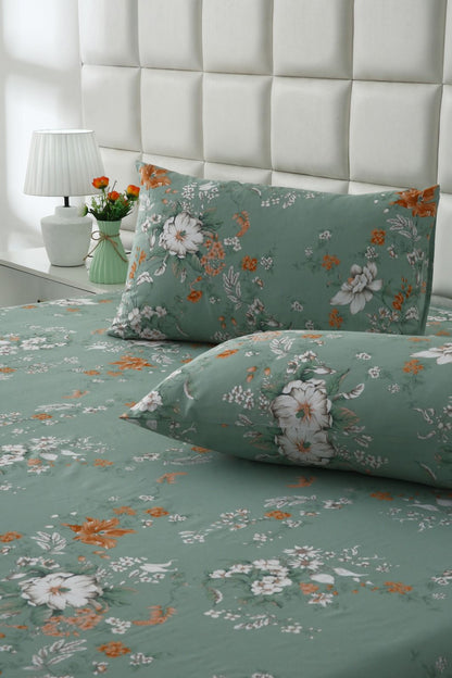 3 PCs Double Bed Sheet With Same Packing- White Dahlia Bed Sheets Apricot