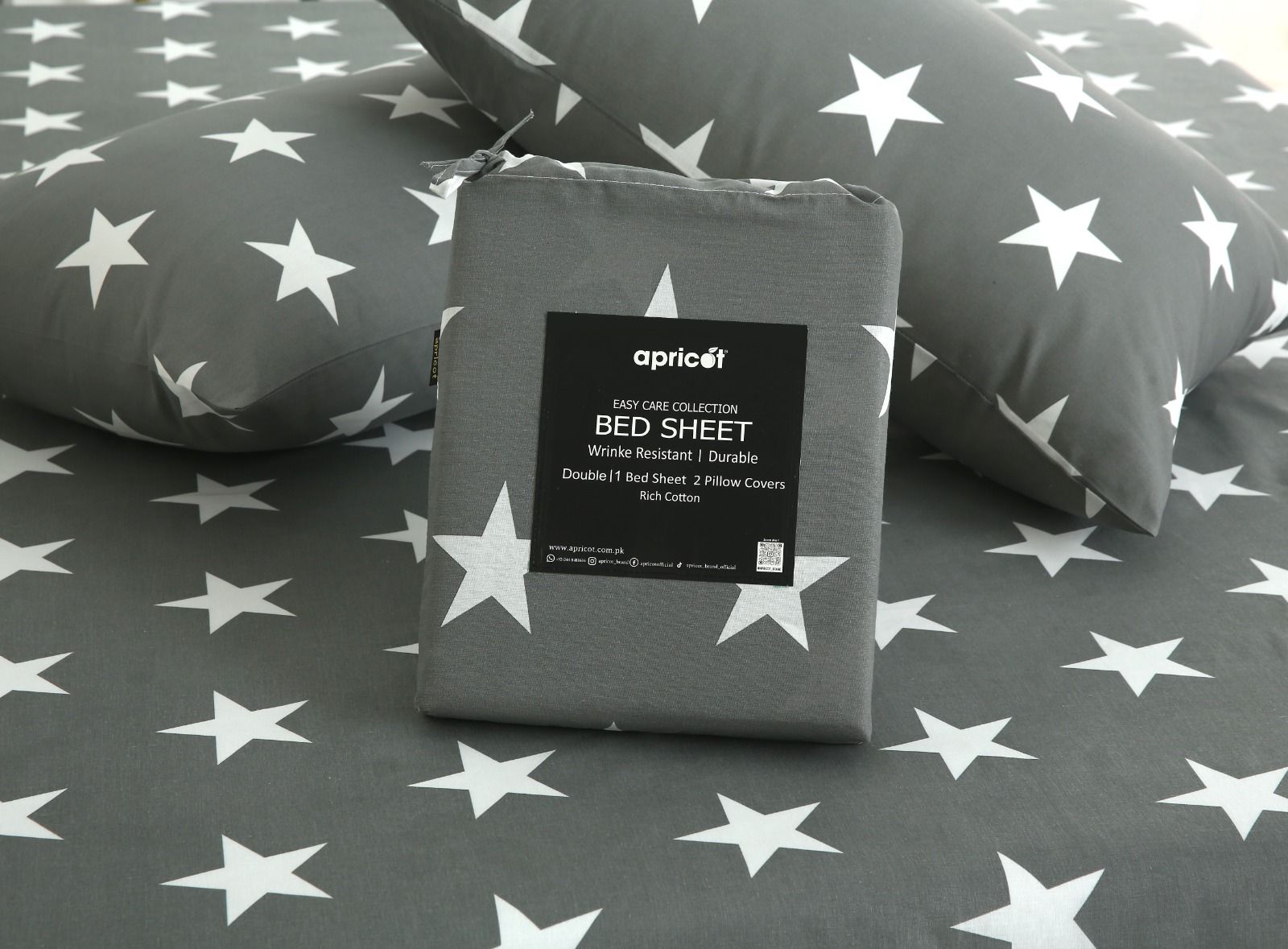 3 PCs Double Bed Sheet With Same Packing- Stars Bed Sheets Apricot