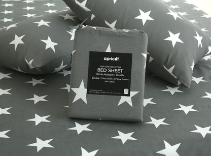 3 PCs Double Bed Sheet With Same Packing- Stars Bed Sheets Apricot