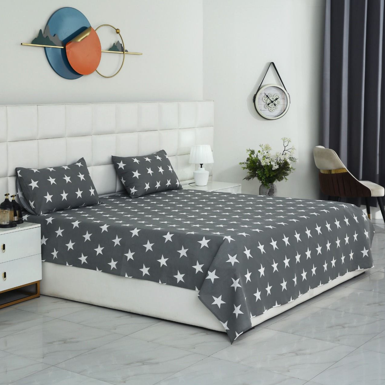 3 PCs Double Bed Sheet With Same Packing- Stars Bed Sheets Apricot