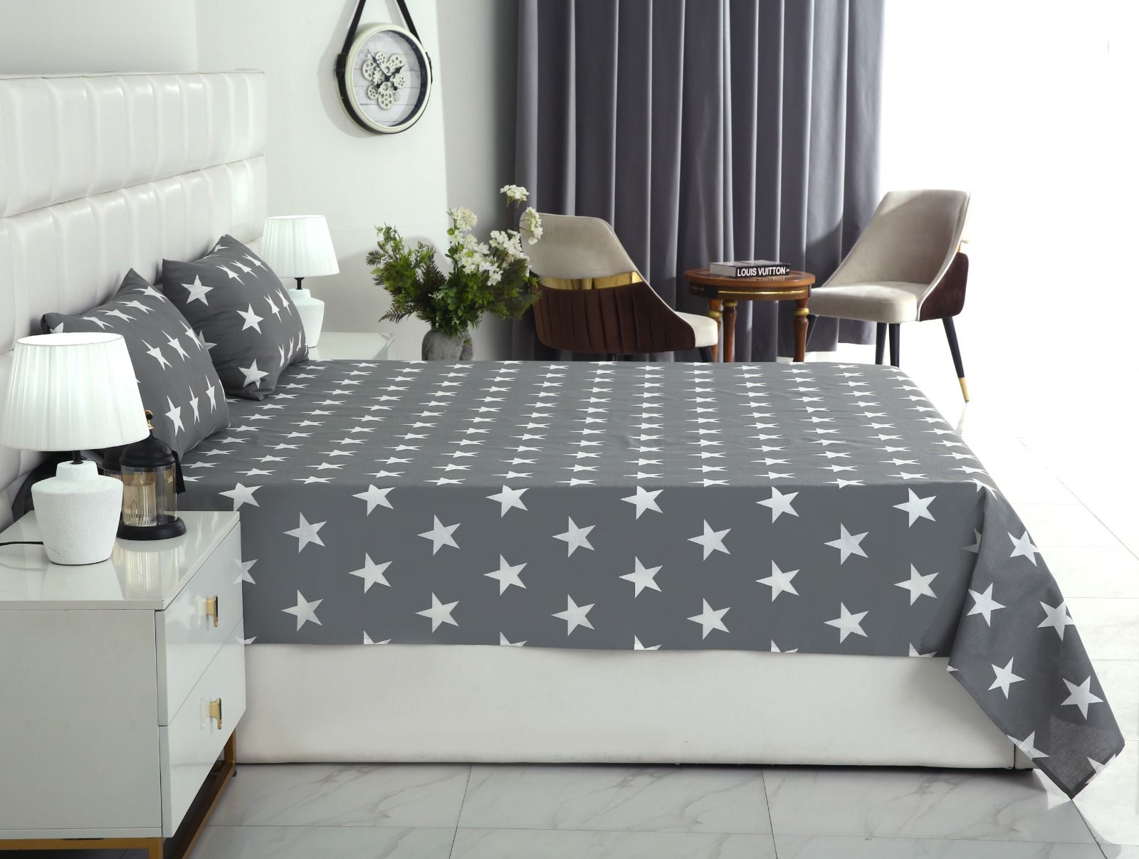 3 PCs Double Bed Sheet With Same Packing- Stars Bed Sheets Apricot