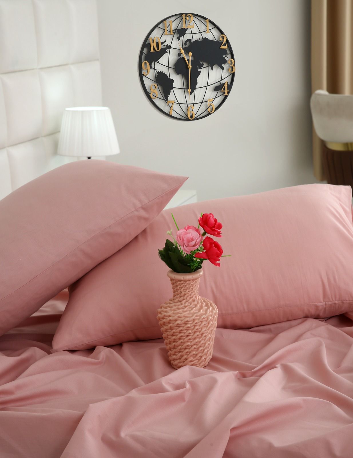 3 PCs Double Bed Sheet- Rose Bed Sheets Apricot