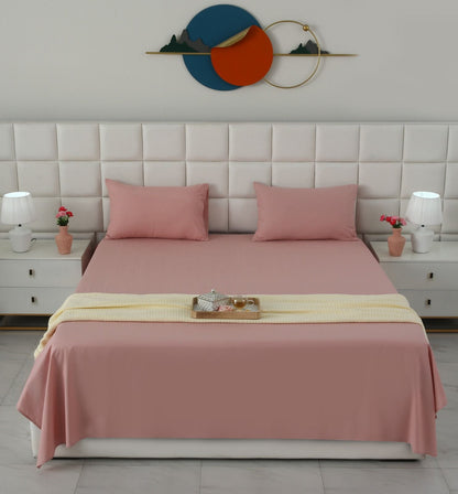 3 PCs Double Bed Sheet- Rose Bed Sheets Apricot
