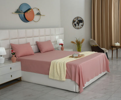 3 PCs Double Bed Sheet- Rose Bed Sheets Apricot