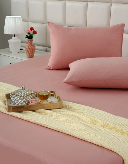 3 PCs Double Bed Sheet- Rose Bed Sheets Apricot