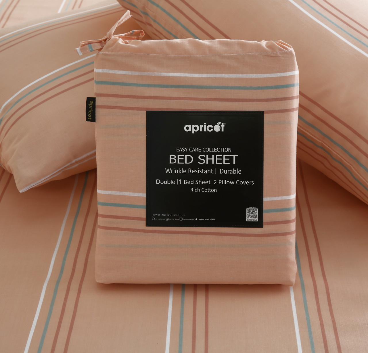 3 PCs Double Bed Sheet With Same Packing-DB-278 Bed Sheets Apricot