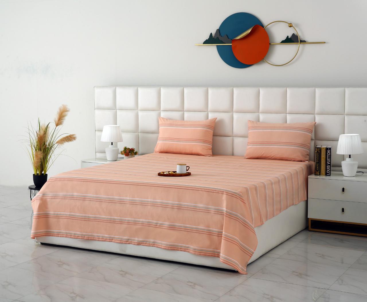 3 PCs Double Bed Sheet With Same Packing-DB-278 Bed Sheets Apricot
