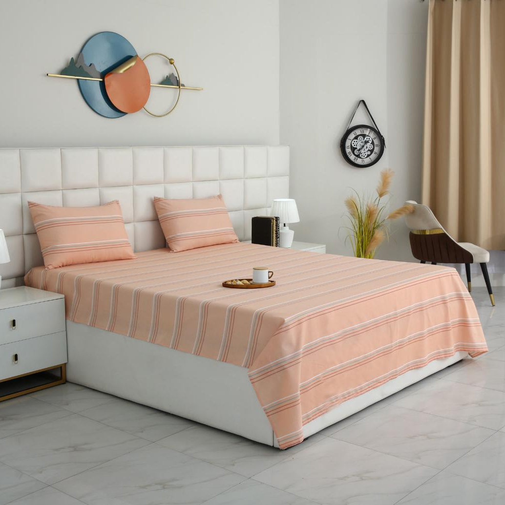3 PCs Double Bed Sheet With Same Packing-DB-278 Bed Sheets Apricot