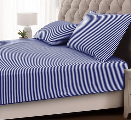 Fitted Bed Sheet- Blue Stripes Fitted Sheets Apricot