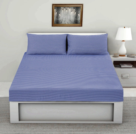 Fitted Bed Sheet- Blue Stripes Fitted Sheets Apricot