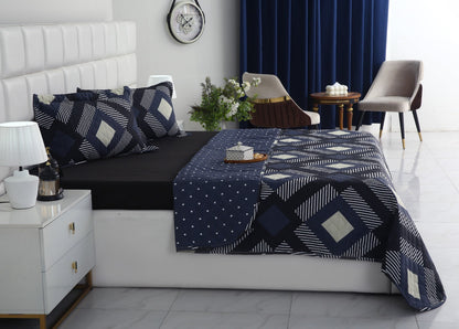 6 PCs Bed Spread Set- Black Art Bed Spread Apricot