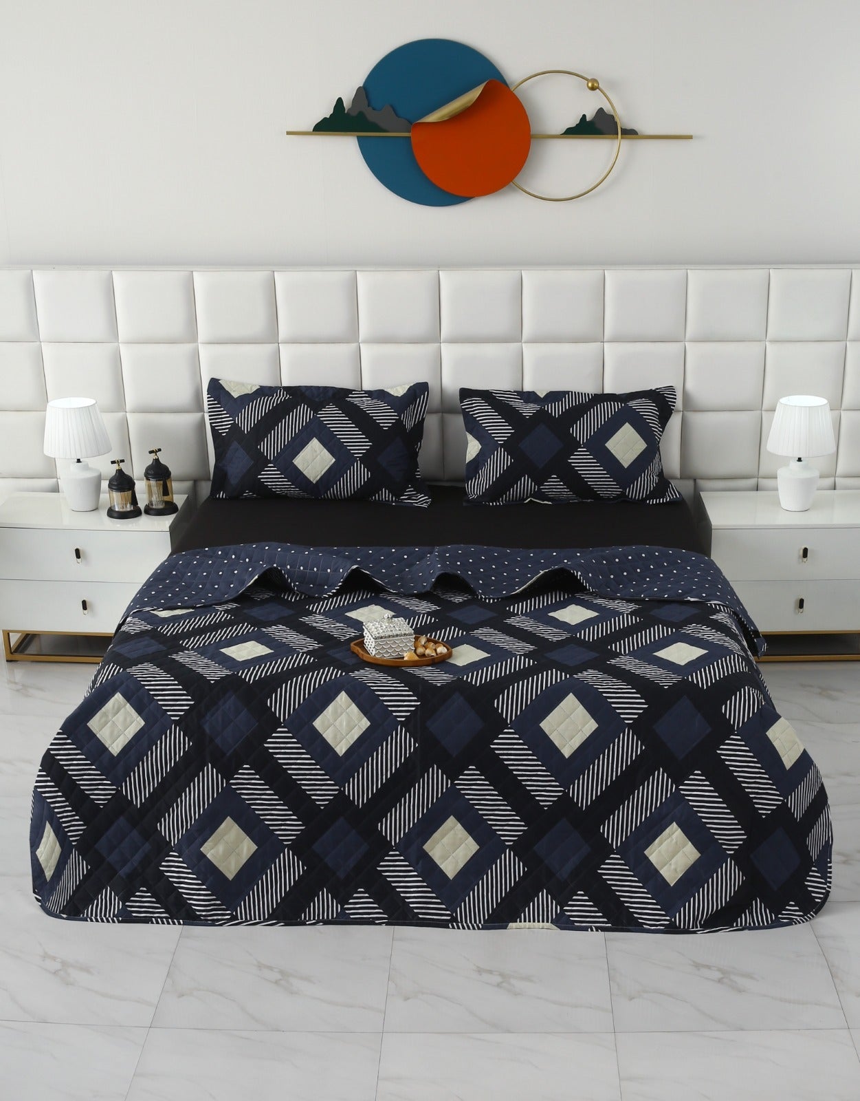 6 PCs Bed Spread Set- Black Art Bed Spread Apricot