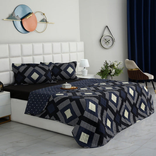 6 PCs Bed Spread Set- Black Art Bed Spread Apricot