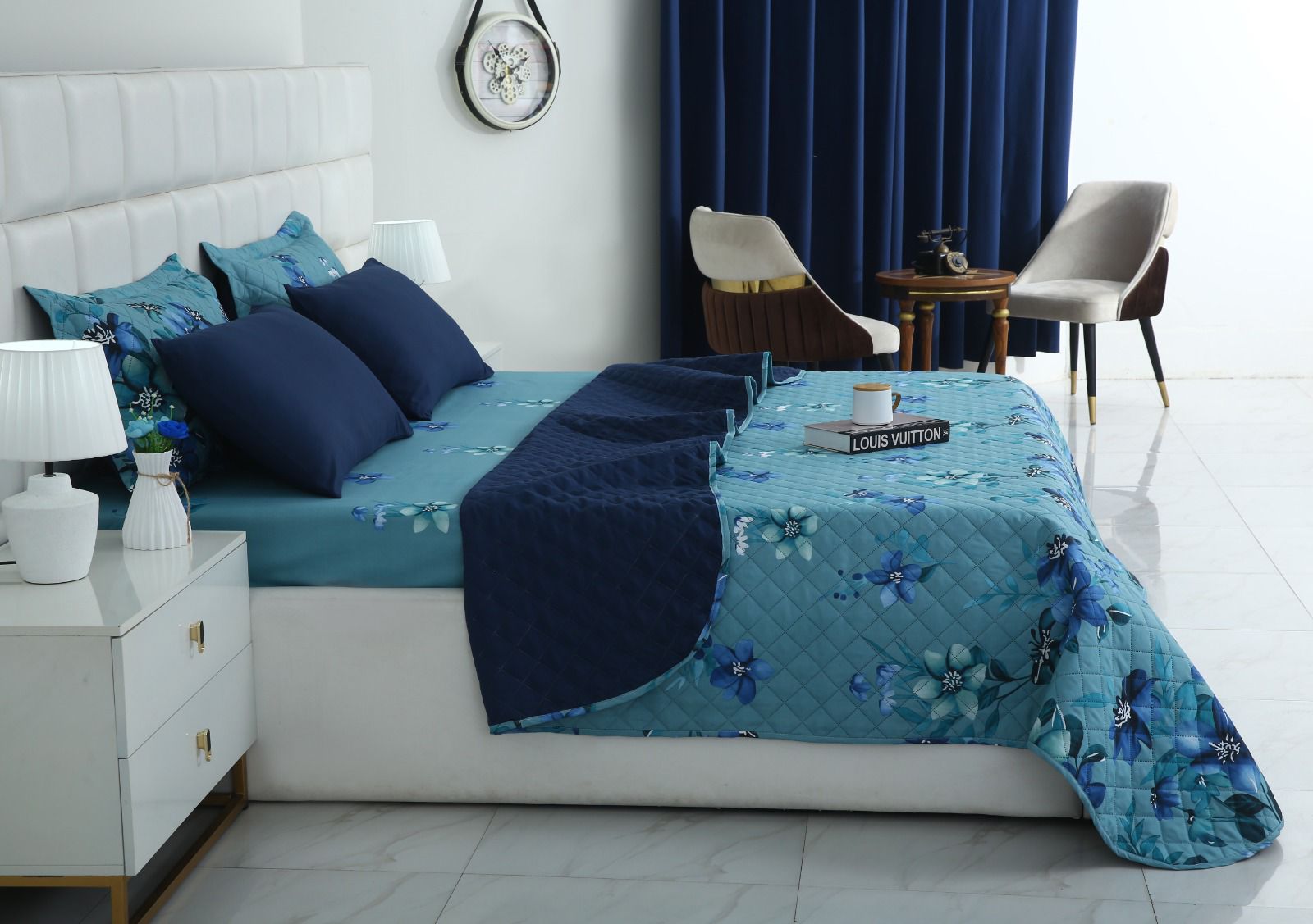 6 PCs Bed Spread Set- Azure Bloom Bed Spread Apricot