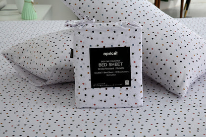 3 PCs Double Bed Sheet With Same Packing- Multi Polka Bed Sheets Apricot