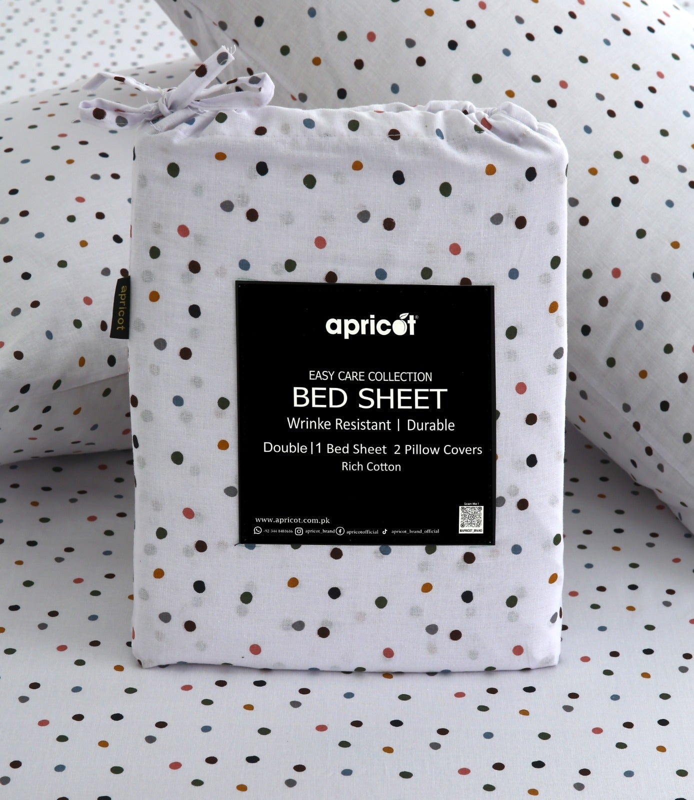 3 PCs Double Bed Sheet With Same Packing- Multi Polka Bed Sheets Apricot