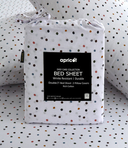 3 PCs Double Bed Sheet With Same Packing- Multi Polka Bed Sheets Apricot