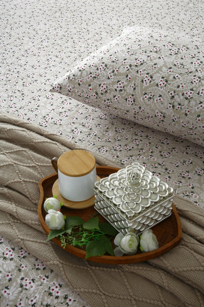 3 PCs Double Bed Sheet With Same Packing- Green Tiny Bed Sheets Apricot