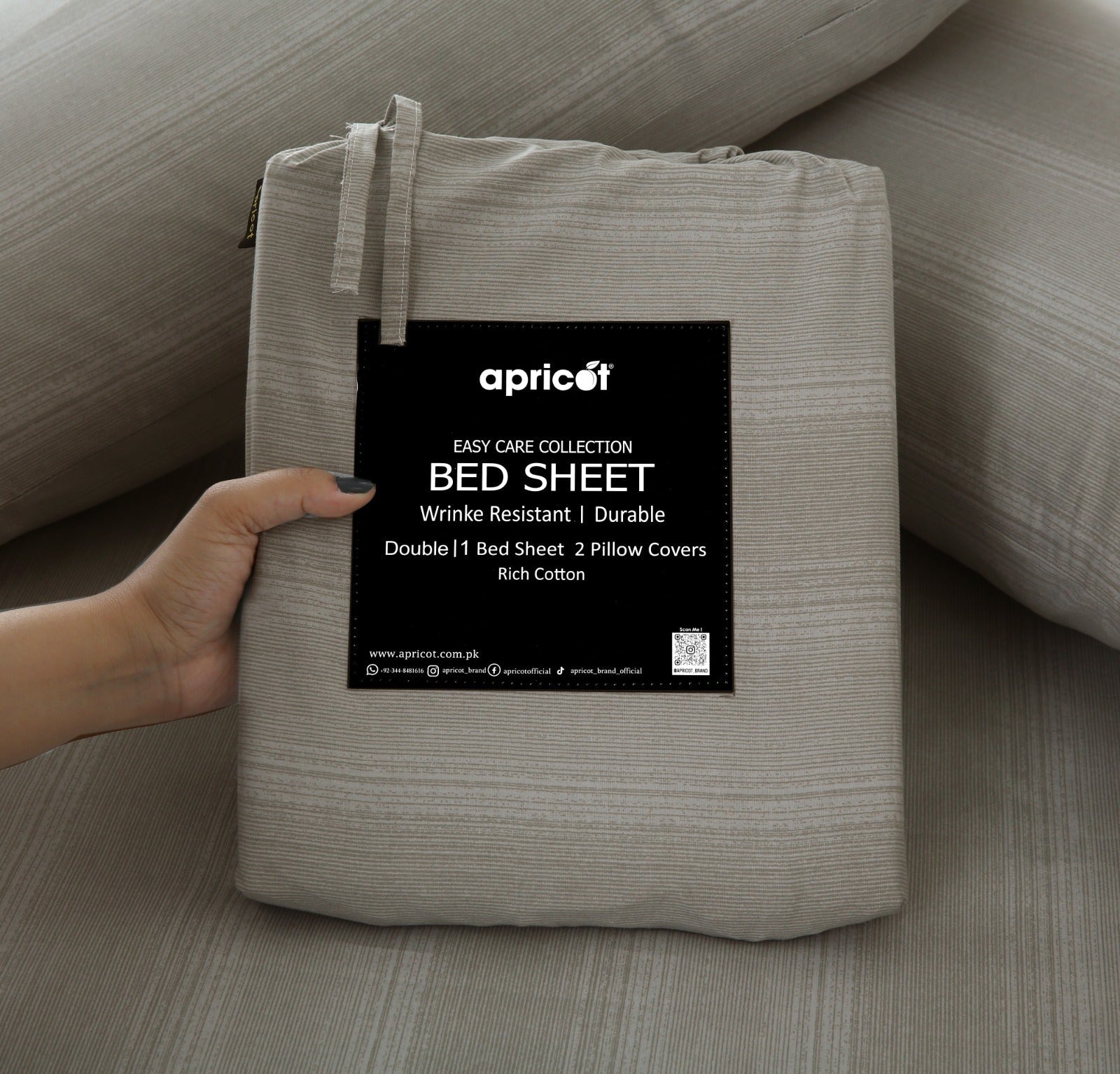 3 PCs Double Bed Sheet With Same Packing- Beige Shades Bed Sheets Apricot