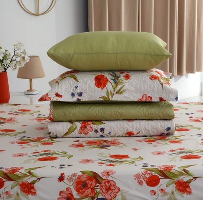 6 PCs Bed Spread Set- Cosmic Bloom Bed Spread Apricot