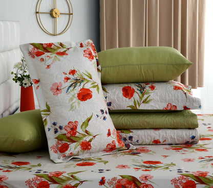 6 PCs Bed Spread Set- Cosmic Bloom Bed Spread Apricot