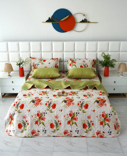 6 PCs Bed Spread Set- Cosmic Bloom Bed Spread Apricot