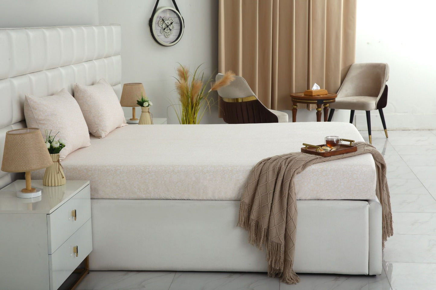 Fitted Bed Sheet- PFT008 Fitted Sheets Apricot