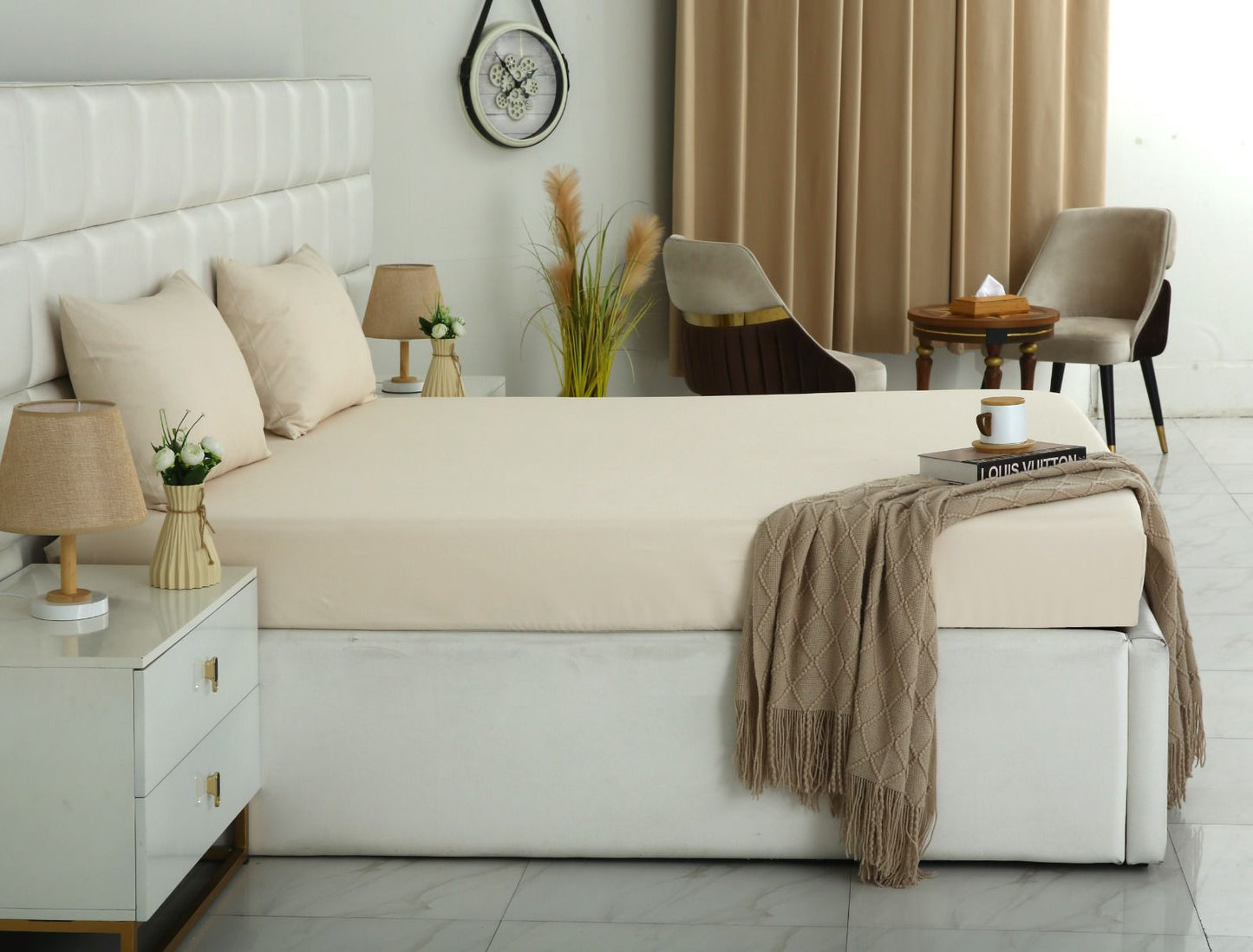 Fitted Bed Sheet- PFT006 Fitted Sheets Apricot