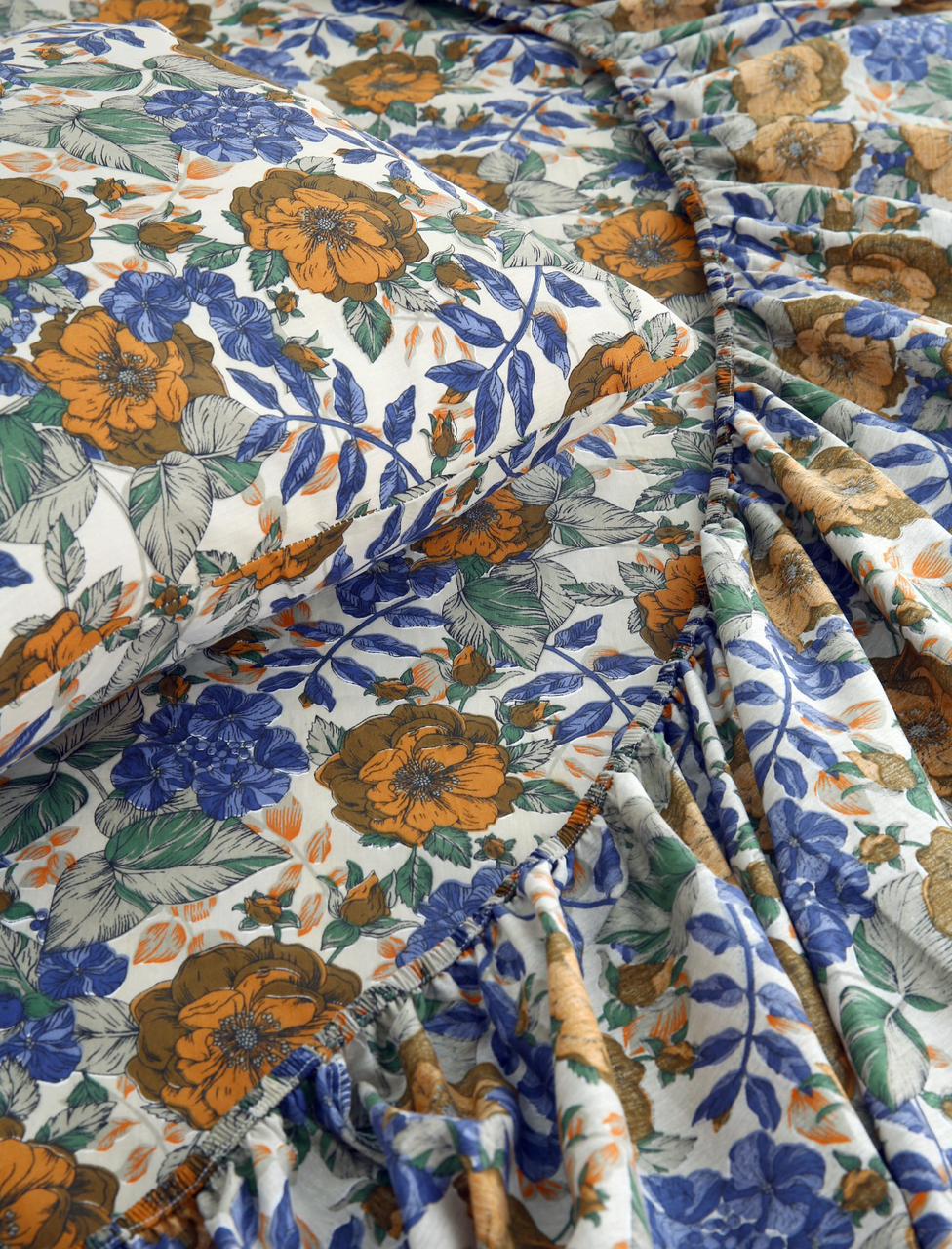 Percale Cotton Fitted Bed Sheet- Amber Azure Fitted Sheets Apricot