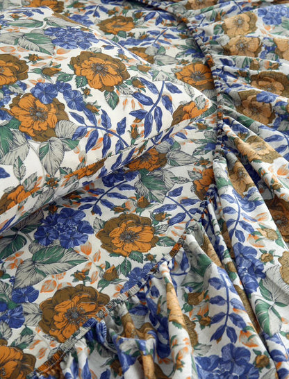 Percale Cotton Fitted Bed Sheet- Amber Azure Fitted Sheets Apricot