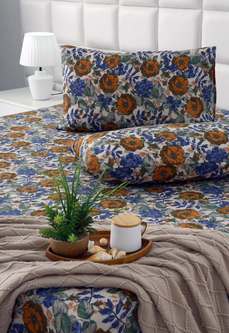 Percale Cotton Fitted Bed Sheet- Amber Azure Fitted Sheets Apricot