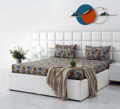 Percale Cotton Fitted Bed Sheet- Amber Azure Fitted Sheets Apricot