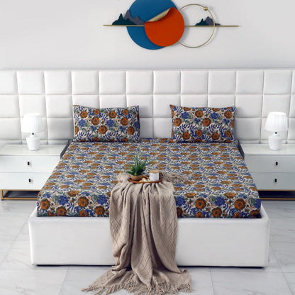 Percale Cotton Fitted Bed Sheet- Amber Azure Fitted Sheets Apricot