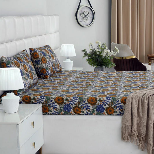 2Pcs Digital Percale Single Bed Sheet With Same Fabric Packing- PC005 single bed sheet Apricot