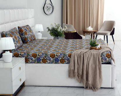 Percale Cotton Fitted Bed Sheet- Amber Azure Fitted Sheets Apricot