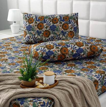 Percale Cotton Fitted Bed Sheet- Amber Azure Fitted Sheets Apricot