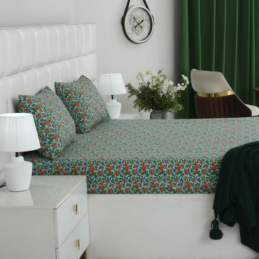 2Pcs Digital Percale Single Bed Sheet With Same Fabric Packing- PC003 single bed sheet Apricot