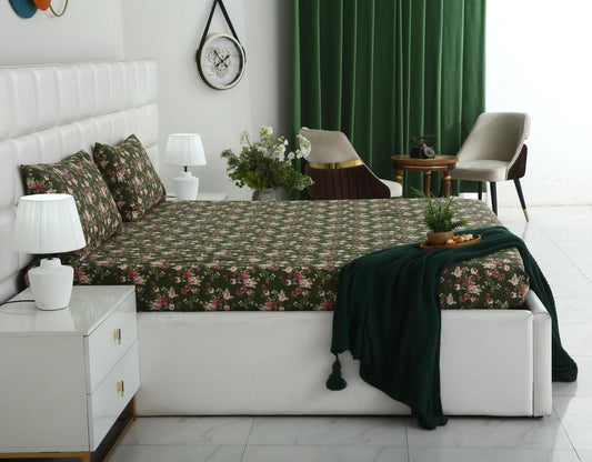 2Pcs Digital Percale Single Bed Sheet With Same Fabric Packing- PC001 single bed sheet Apricot