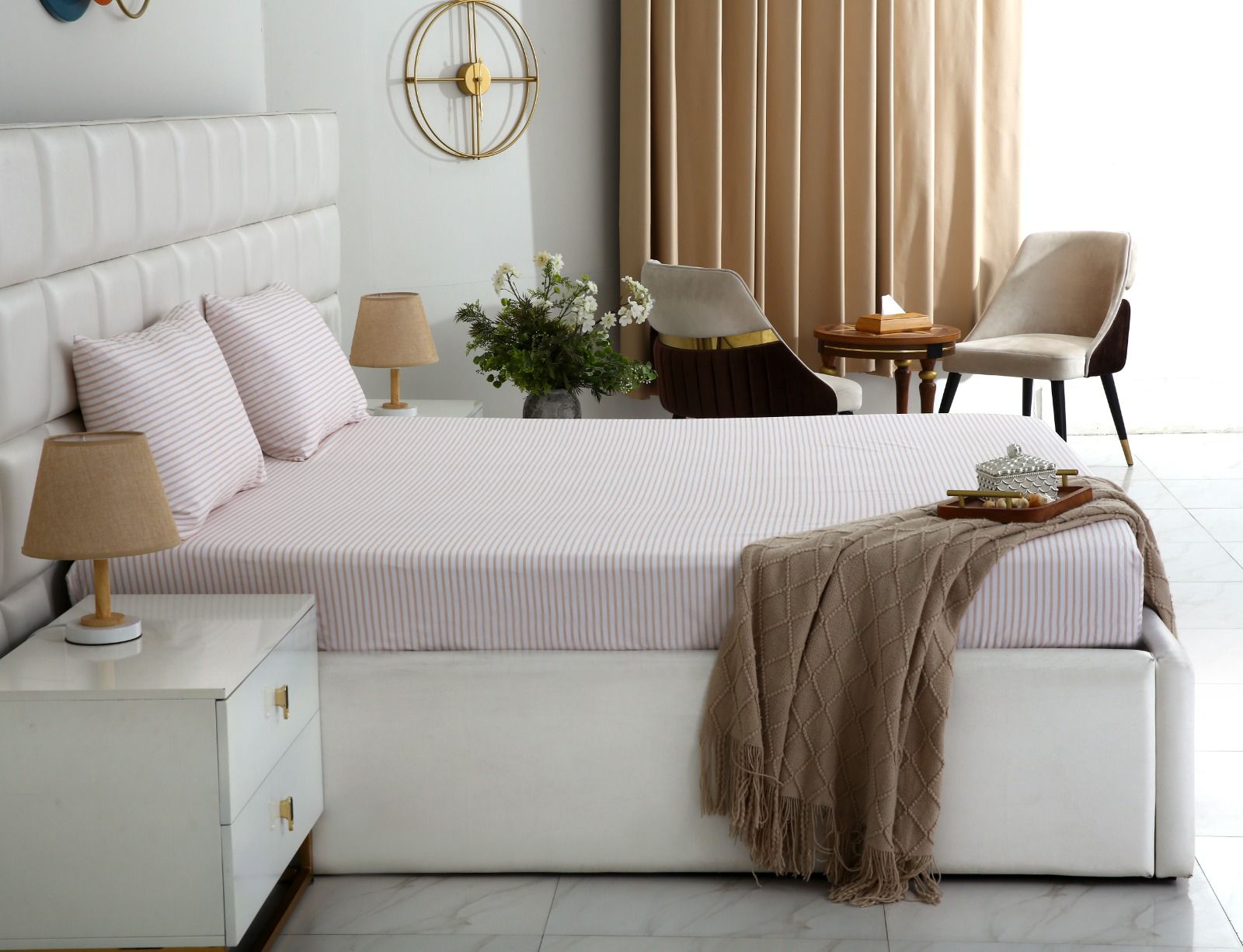 Fitted Bed Sheet- PFT012 Fitted Sheets Apricot