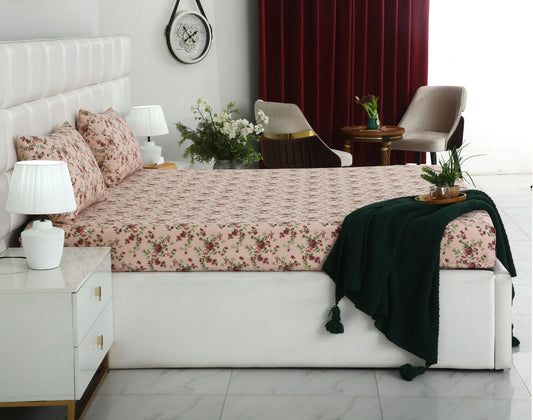 2Pcs Digital Percale Single Bed Sheet With Same Fabric Packing- PC002 single bed sheet Apricot