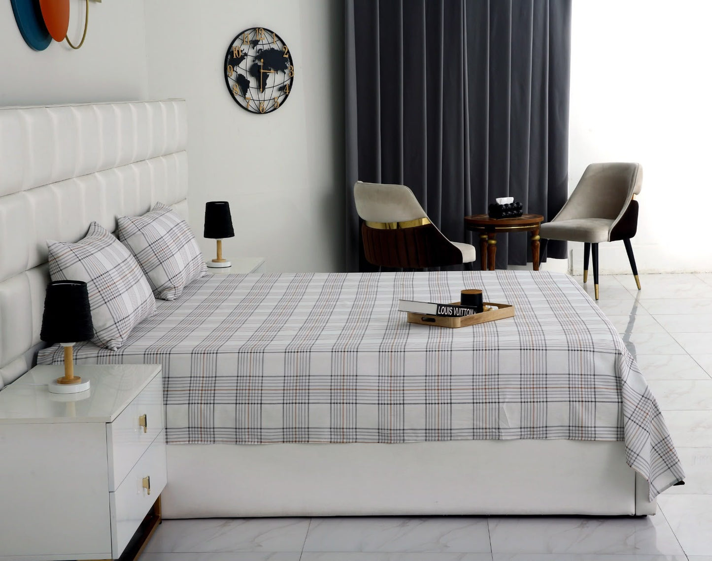 3 PCs Double Bed Sheet With Same Packing- Check BED SHEET Apricot