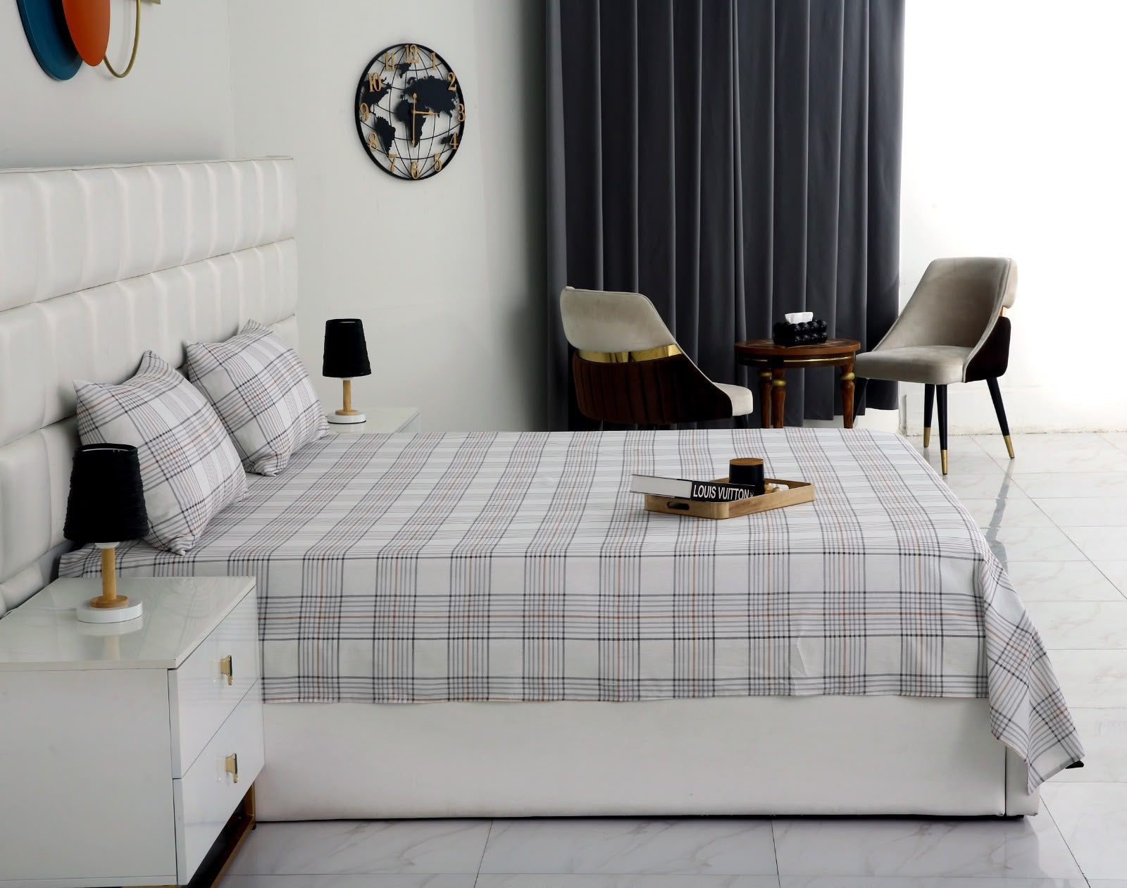 3 PCs Double Bed Sheet With Same Packing- Check BED SHEET Apricot