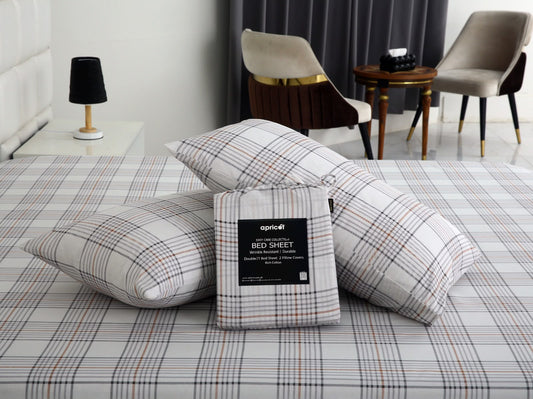 3 PCs Double Bed Sheet With Same Packing- Check BED SHEET Apricot