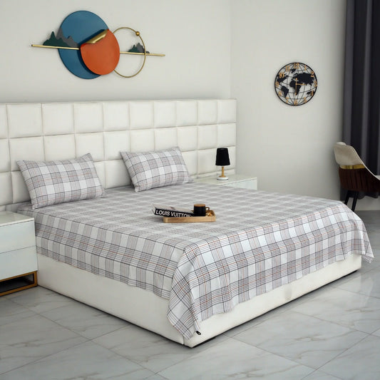 3 PCs Double Bed Sheet With Same Packing- Check BED SHEET Apricot