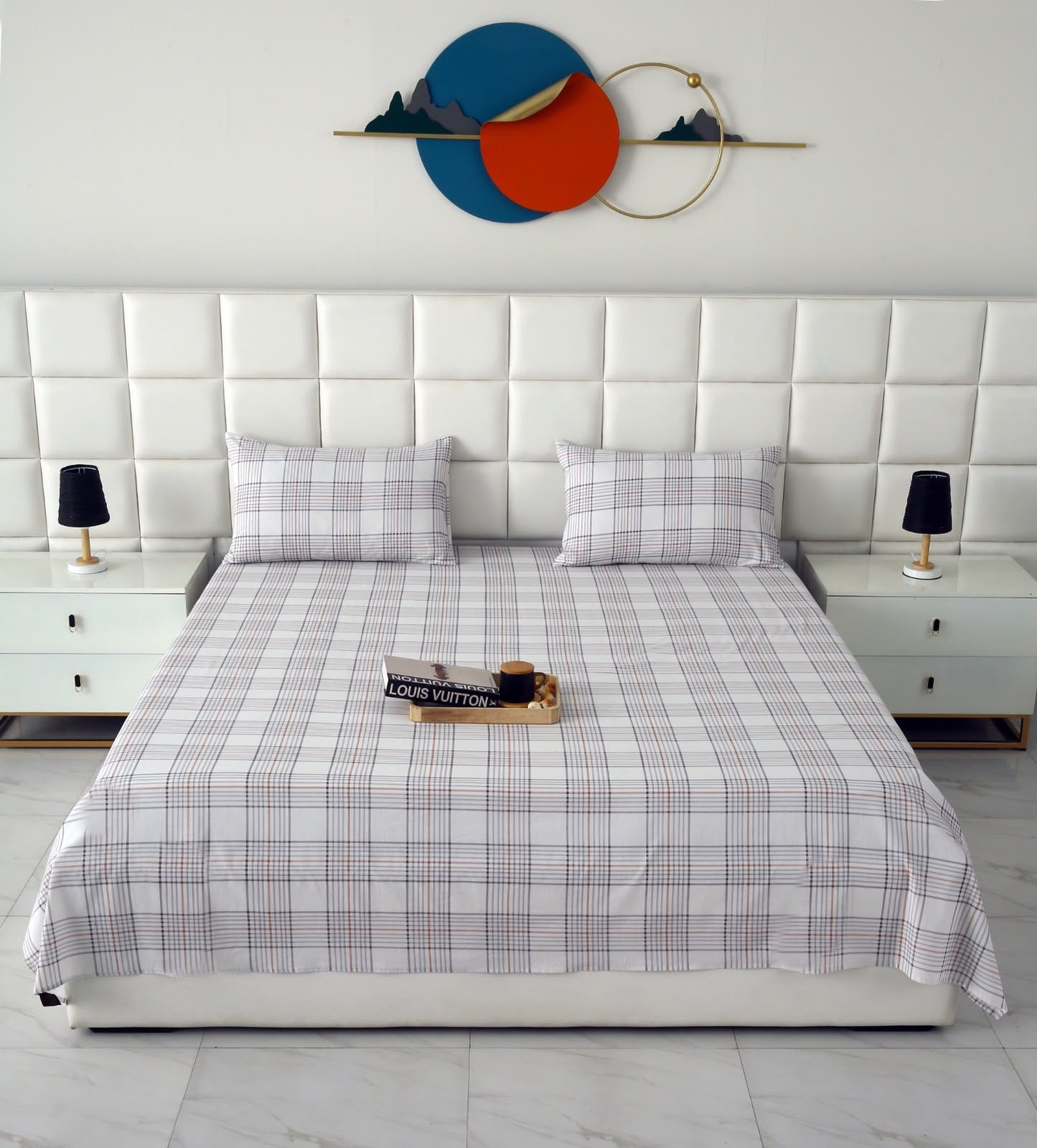3 PCs Double Bed Sheet With Same Packing- Check BED SHEET Apricot