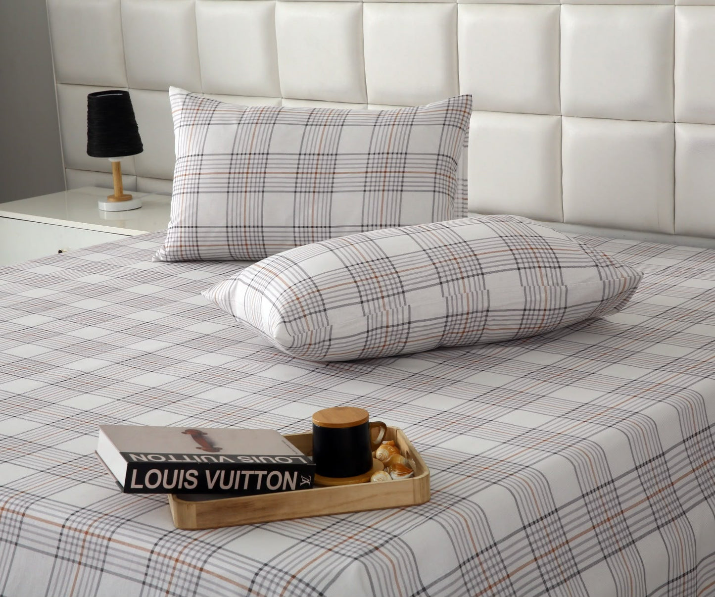3 PCs Double Bed Sheet With Same Packing- Check BED SHEET Apricot