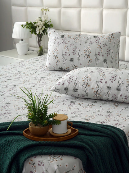 3 PCs Double Bed Sheet With Same Packing- Flora Haze BED SHEET Apricot